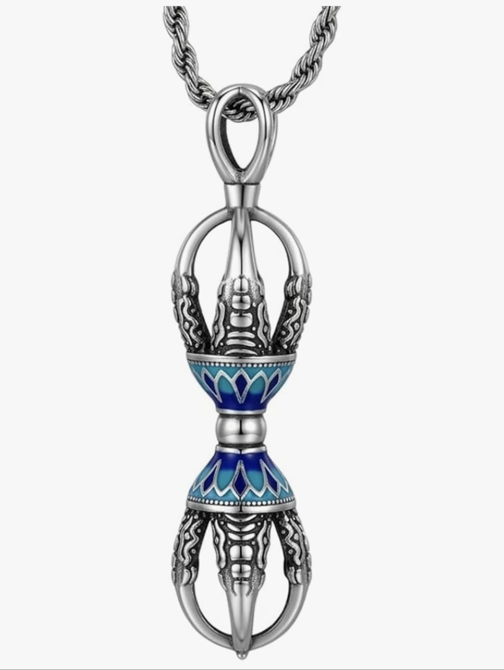 Tibetan Vajra Necklace With Blue Enamel